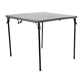 Emma and Oliver 2.83-Foot Square Bi-Fold Gray Plastic Folding Table with Carrying Handle