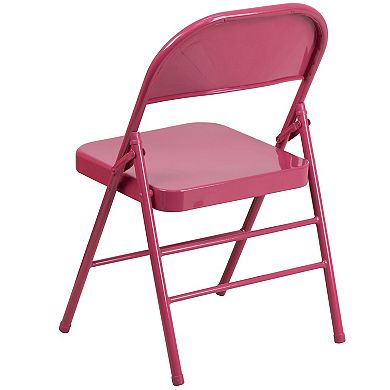Emma and Oliver 4 Pack Colorful Tantalizing Teal Triple Braced Metal Folding Chair