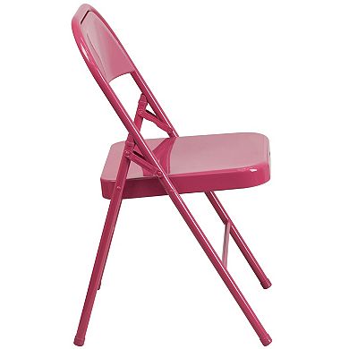 Emma and Oliver 4 Pack Colorful Tantalizing Teal Triple Braced Metal Folding Chair