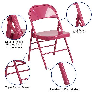 Emma and Oliver 4 Pack Colorful Tantalizing Teal Triple Braced Metal Folding Chair