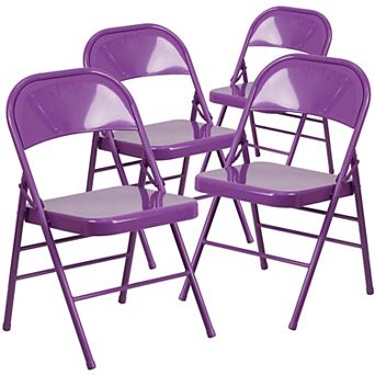 Emma and Oliver 4 Pack Colorful Tantalizing Teal Triple Braced Metal Folding Chair