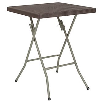 Emma and Oliver 1.95-Foot Square Brown Rattan Plastic Folding Table - Outdoor Event Table
