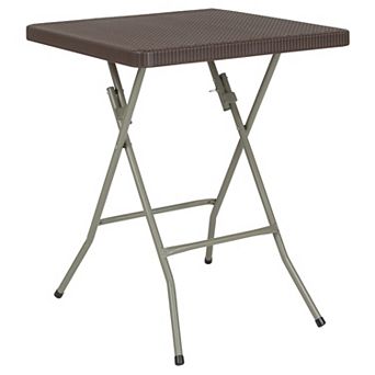 Emma and Oliver 1.95-Foot Square Brown Rattan Plastic Folding Table - Outdoor Event Table