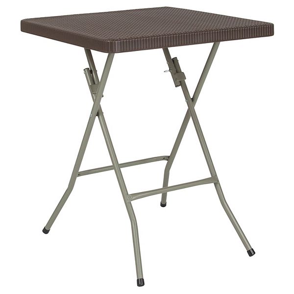 Emma and Oliver 1.95Foot Square Brown Rattan Plastic Folding Table