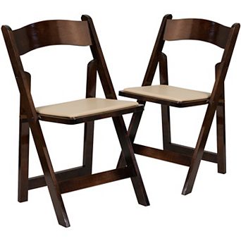 Emma and Oliver 2 Pack Fruitwood Wood Folding Chair with Vinyl Padded Seat