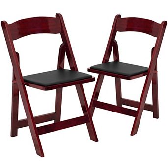 Emma and Oliver 2 Pack Fruitwood Wood Folding Chair with Vinyl Padded Seat