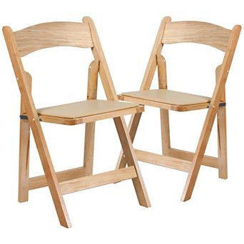 Emma and Oliver 2 Pack Fruitwood Wood Folding Chair with Vinyl Padded Seat