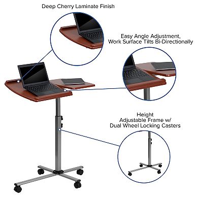 Emma and Oliver Cherry Angle and Height Adjustable Mobile Laptop Computer Table