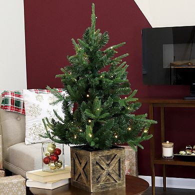 Sunnydaze Farmhouse Indoor Pre-Lit Artificial Christmas Tree - 3 ft