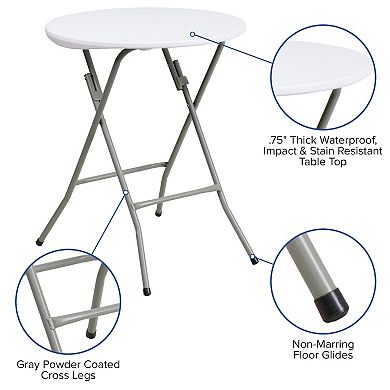 Emma and Oliver 2-Foot Round Granite White Plastic Folding Table - Banquet / Event Folding Table