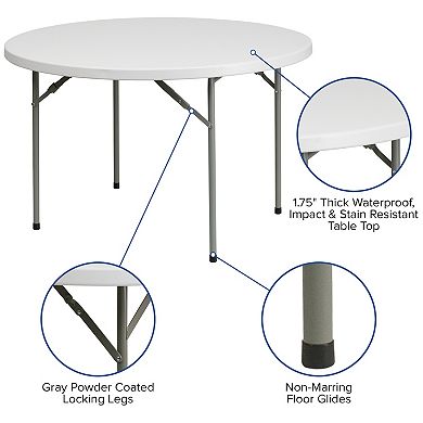 Emma and Oliver 4-Foot Round Granite White Plastic Folding Table - Banquet / Event Folding Table