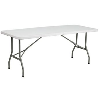 Emma and Oliver 6-Foot Bi-Fold Granite White Plastic Folding Table with Carrying Handle