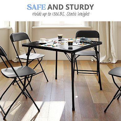 Emma and Oliver Black Foldable Card Table with Vinyl Table Top - Game Table - Portable Table