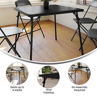 Emma and Oliver Black Foldable Card Table with Vinyl Table Top - Game Table - Portable Table
