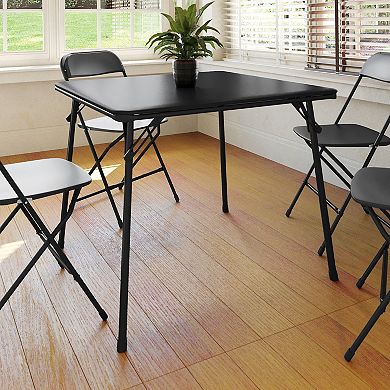 Emma and Oliver Black Foldable Card Table with Vinyl Table Top - Game Table - Portable Table