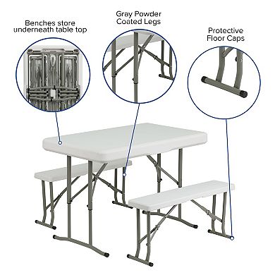 Emma and Oliver 3 Piece Portable Plastic Folding Bench and Table Set