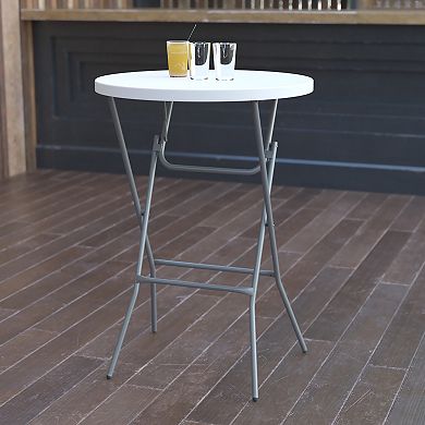 Emma and Oliver 2.6-Foot Round Granite White Plastic Bar Height Folding Event Table