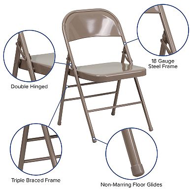 Emma and Oliver 2 Pack Triple Braced & Double Hinged Black Metal Folding Chair