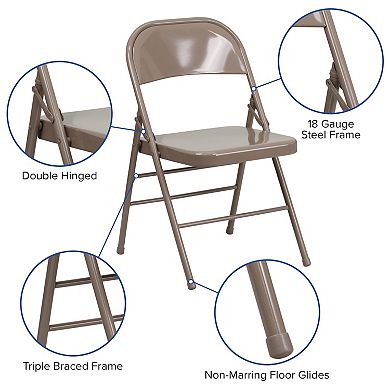 Emma and Oliver 2 Pack Triple Braced & Double Hinged Gray Metal Folding Chair