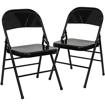 Emma and Oliver 2 Pack Triple Braced & Double Hinged Gray Metal Folding Chair