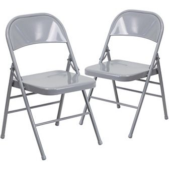 Emma and Oliver 2 Pack Triple Braced & Double Hinged Gray Metal Folding Chair