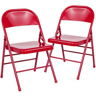 Emma and Oliver 2 Pack Triple Braced & Double Hinged Gray Metal Folding Chair