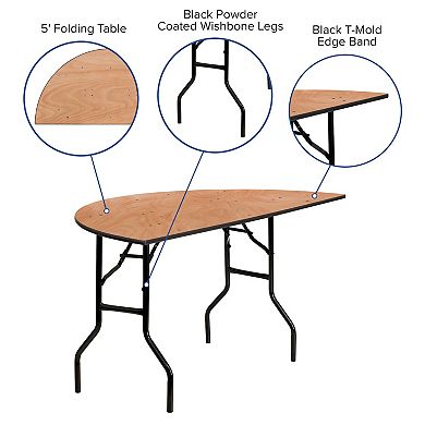 Emma and Oliver 5-Foot Half-Round Wood Folding Banquet Table - Event & Catering Table