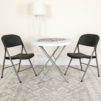 Emma and Oliver 2 Pack 330 lb. Capacity Black Plastic Folding Chair with Charcoal Frame