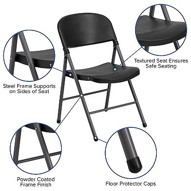 Emma and Oliver 2 Pack 330 lb. Capacity Black Plastic Folding Chair with Charcoal Frame