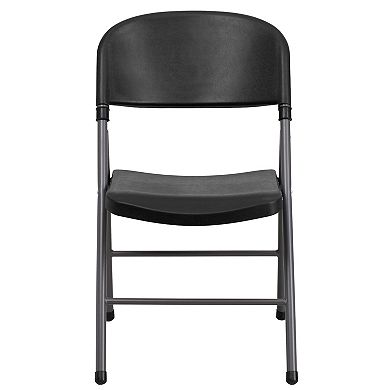 Emma and Oliver 2 Pack 330 lb. Capacity Black Plastic Folding Chair with Charcoal Frame