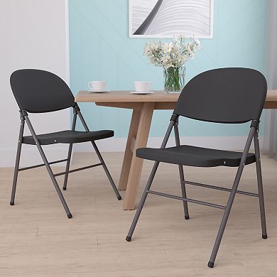 Emma and Oliver 2 Pack 330 lb. Capacity Black Plastic Folding Chair with Charcoal Frame