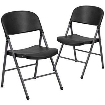 Emma and Oliver 2 Pack Granite White Plastic Folding Chair with Charcoal Frame