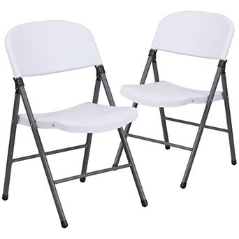 Emma and Oliver 2 Pack Granite White Plastic Folding Chair with Charcoal Frame