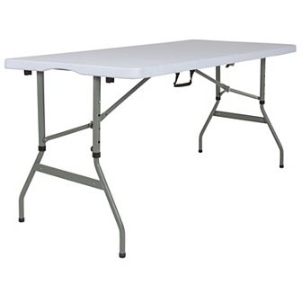Emma and Oliver 5-Foot Height Adjustable Bi-Fold Granite White Plastic Folding Table with Handle