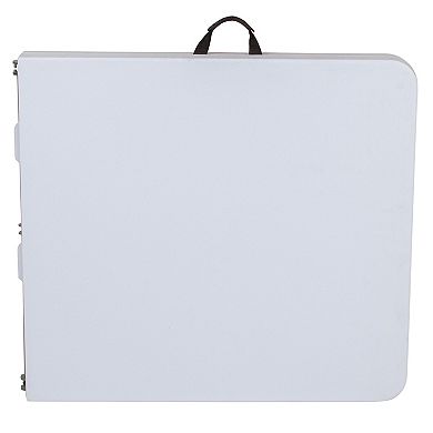 Emma and Oliver 5-Foot Height Adjustable Bi-Fold Granite White Plastic Folding Table with Handle