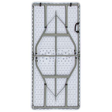 Emma and Oliver 5-Foot Height Adjustable Bi-Fold Granite White Plastic Folding Table with Handle