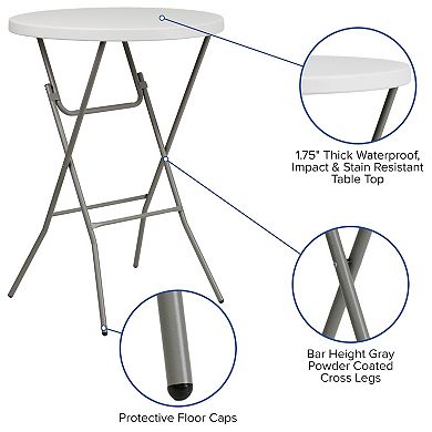 Emma and Oliver 2.63-Foot Round Granite White Plastic Bar Height Folding Event Table