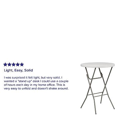 Emma and Oliver 2.63-Foot Round Granite White Plastic Bar Height Folding Event Table