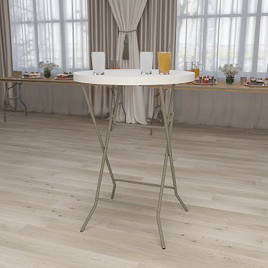 Emma and Oliver 2.63-Foot Round Granite White Plastic Bar Height Folding Event Table