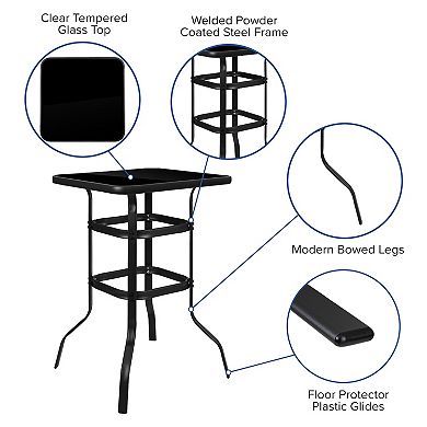 Emma and Oliver 5 Piece Outdoor Bar Height Set-Glass Patio Bar Table-Gray All-Weather Barstools