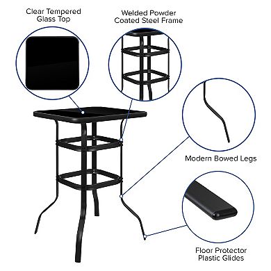 Emma and Oliver 5 Piece Outdoor Bar Height Set-Glass Patio Bar Table-Navy All-Weather Barstools