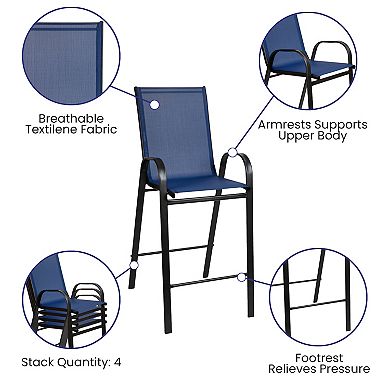 Emma and Oliver 5 Piece Outdoor Bar Height Set-Glass Patio Bar Table-Navy All-Weather Barstools