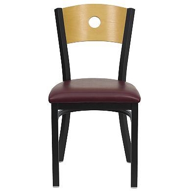 Emma and Oliver Black Circle Back Metal Dining Chair/Natural Wood Back, Black Seat