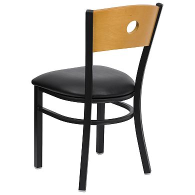 Emma and Oliver Black Circle Back Metal Dining Chair/Natural Wood Back, Black Seat