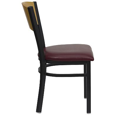 Emma and Oliver Black Circle Back Metal Dining Chair/Natural Wood Back, Black Seat