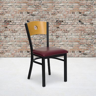 Emma and Oliver Black Circle Back Metal Dining Chair/Natural Wood Back, Black Seat