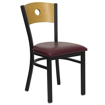 Emma and Oliver Black Circle Back Metal Dining Chair/Natural Wood Back, Black Seat