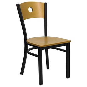 Emma and Oliver Black Circle Back Metal Dining Chair/Natural Wood Back, Black Seat