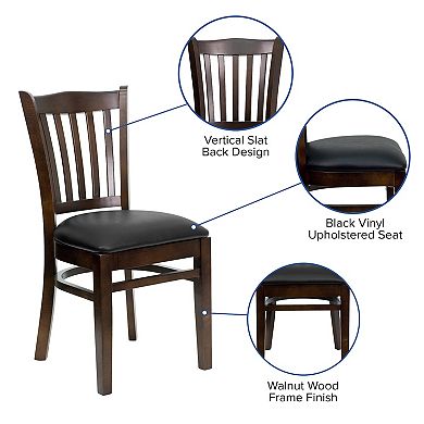 Emma and Oliver Vertical Slat Back Cherry Wood Chair, Black Vinyl Seat
