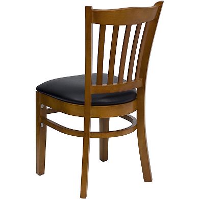 Emma and Oliver Vertical Slat Back Cherry Wood Chair, Black Vinyl Seat